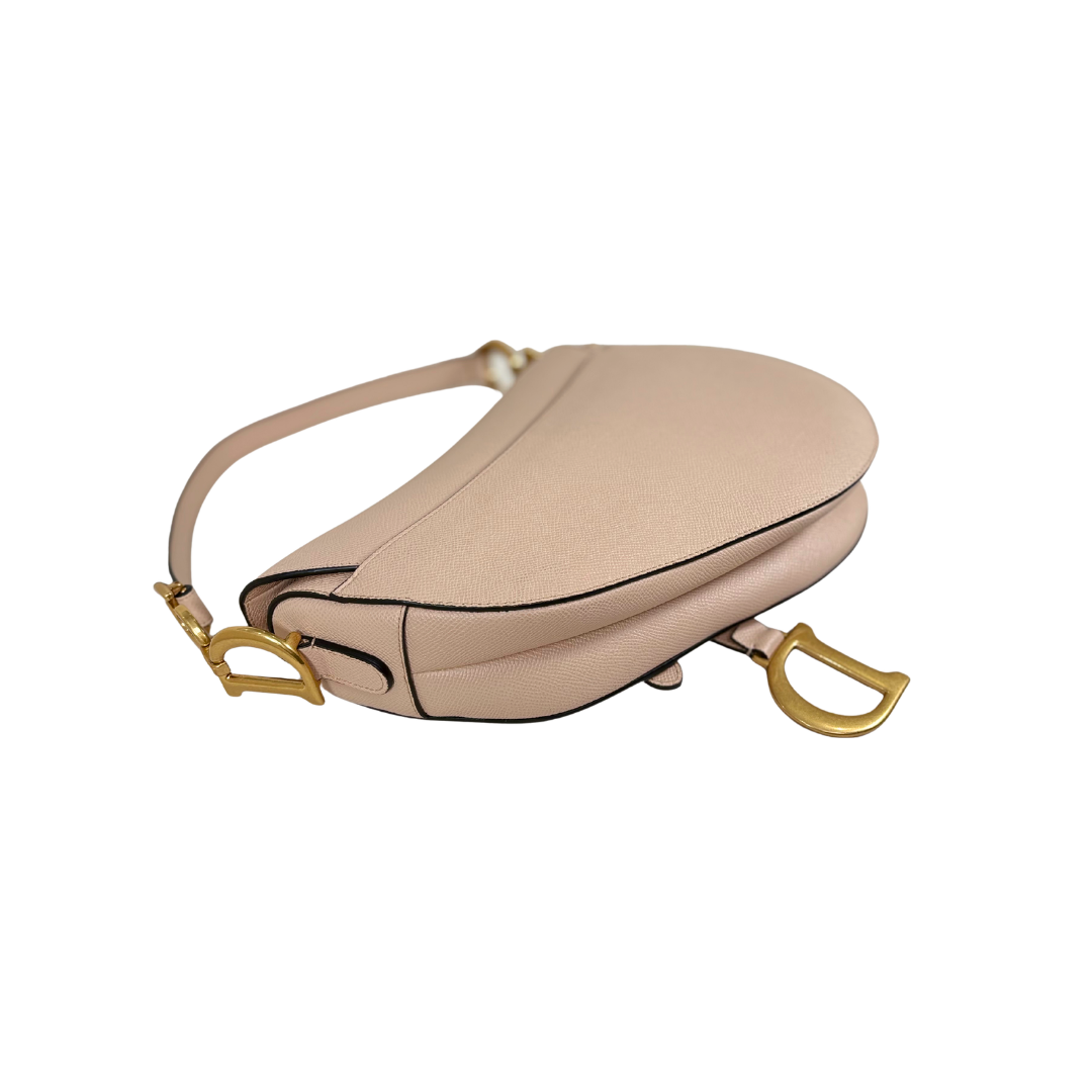Saddle Bag Medium Beige Grained Calfskin Leather Gold Hardware