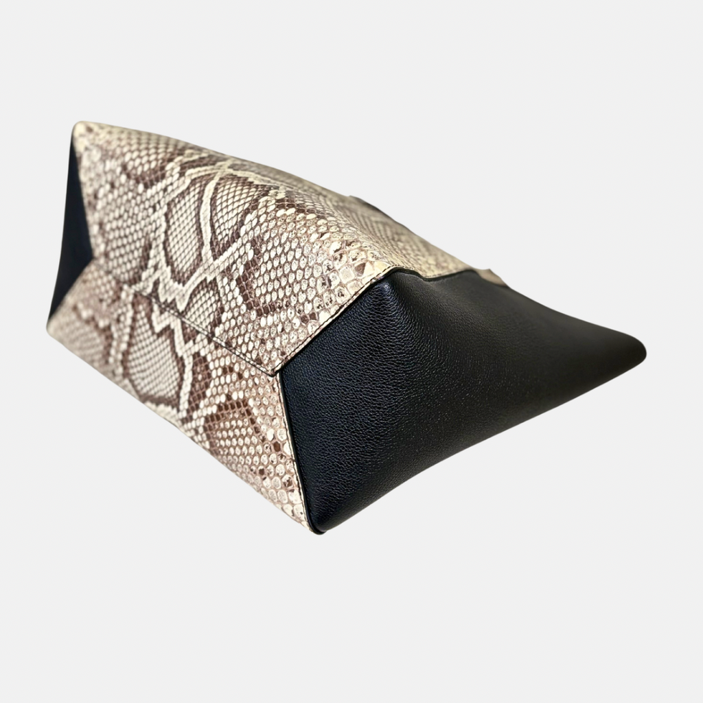 Lock Me Tote Bag Black Python Leather Silver Hardware