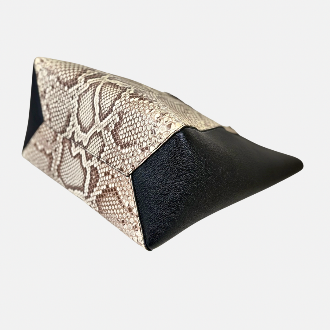 Lock Me Tote Bag Black Python Leather Silver Hardware