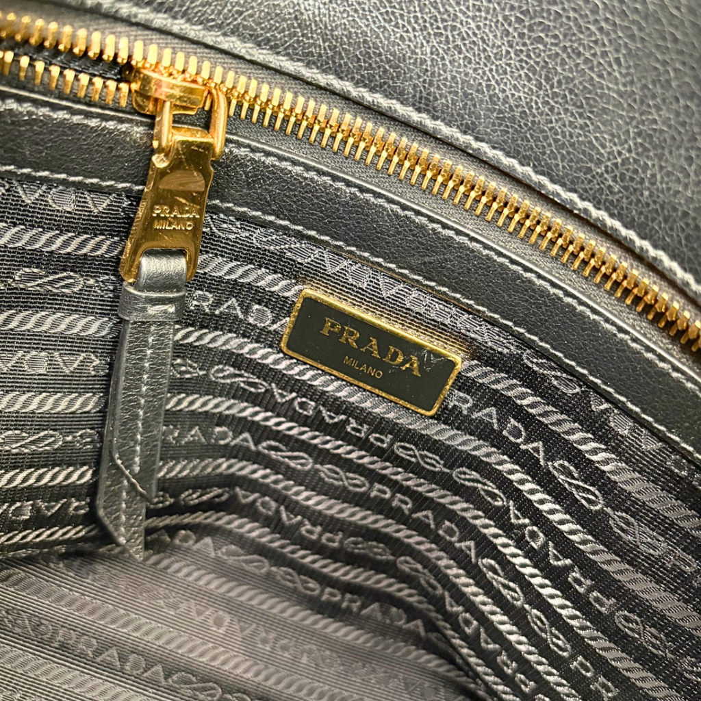 Two Way Tote Bag Black Leather Gold Hardware
