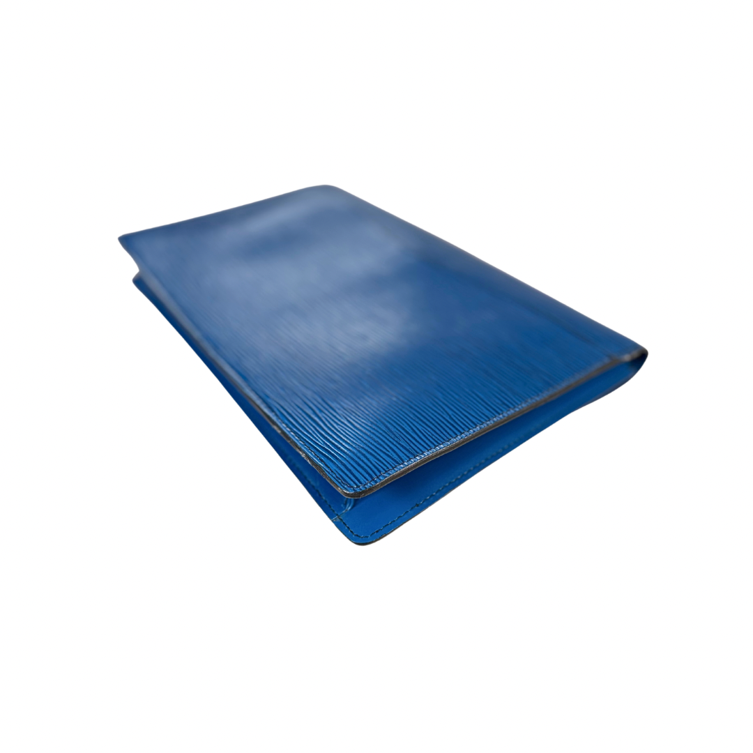 Montaigne 23 Clutch Bag Epi Leather Toledo Blue Gold Hardware