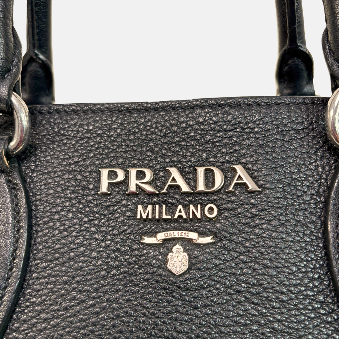 Vitello Phenix Black Tote Bag Silver Hardware