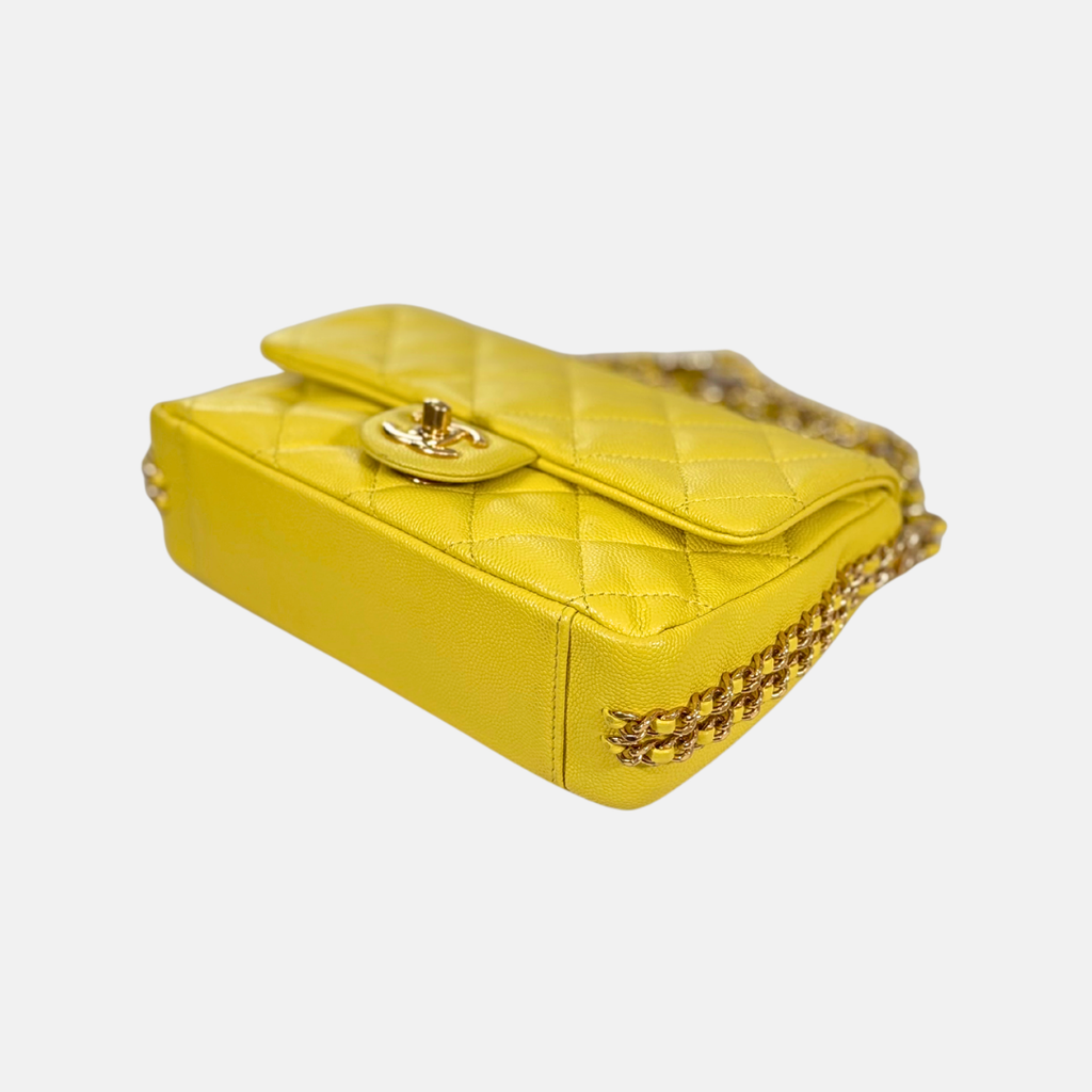 23C Collection Seasonal Flap Lemon Yellow Caviar Gold Hardware Microchip
