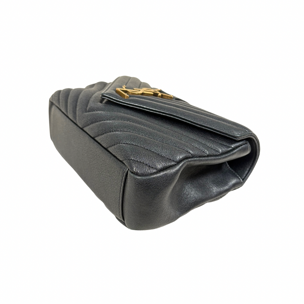 College Bag Black Calfskin Leather Gold Hardware