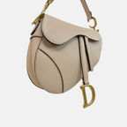 Saddle Bag Medium Beige Grained Calfskin Leather Gold Hardware