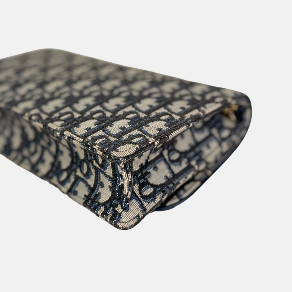 Saddle Pouch Wallet On Chain Medium Blue Oblique Jacquard Gold-Finish Hardware