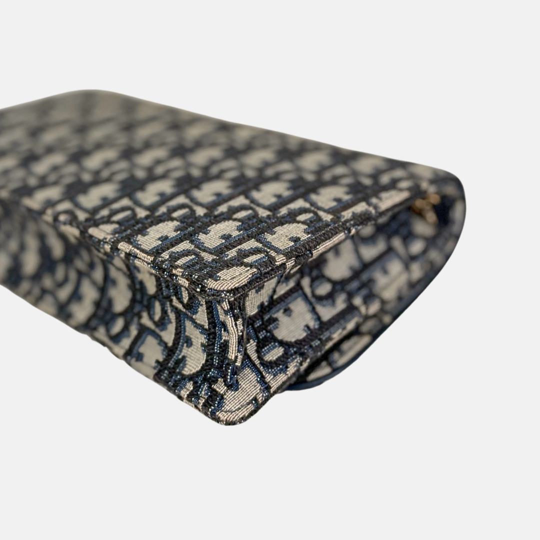 Saddle Pouch Wallet On Chain Medium Blue Oblique Jacquard Gold-Finish Hardware