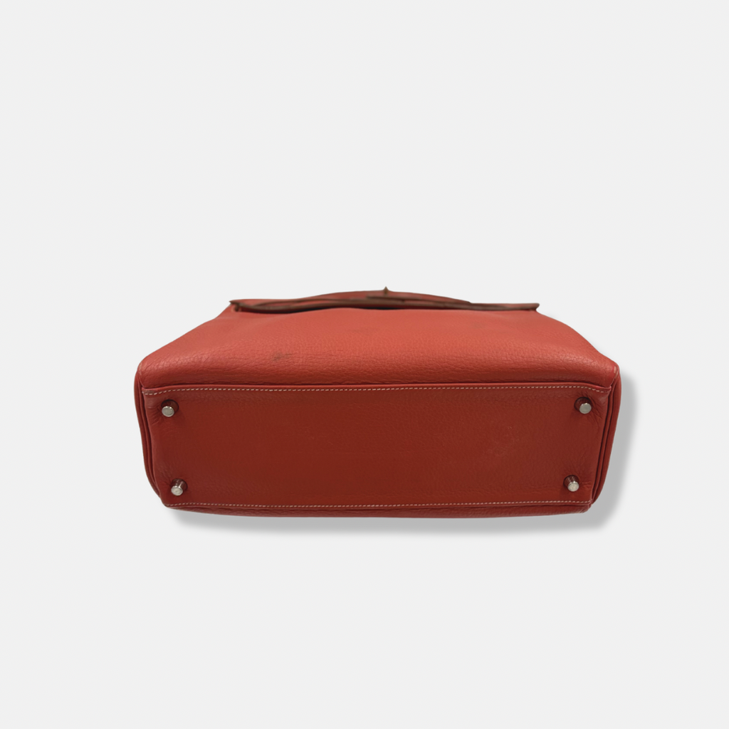 Kelly 32 Handbag Taurillion Clemence Orange Palladium Hardware