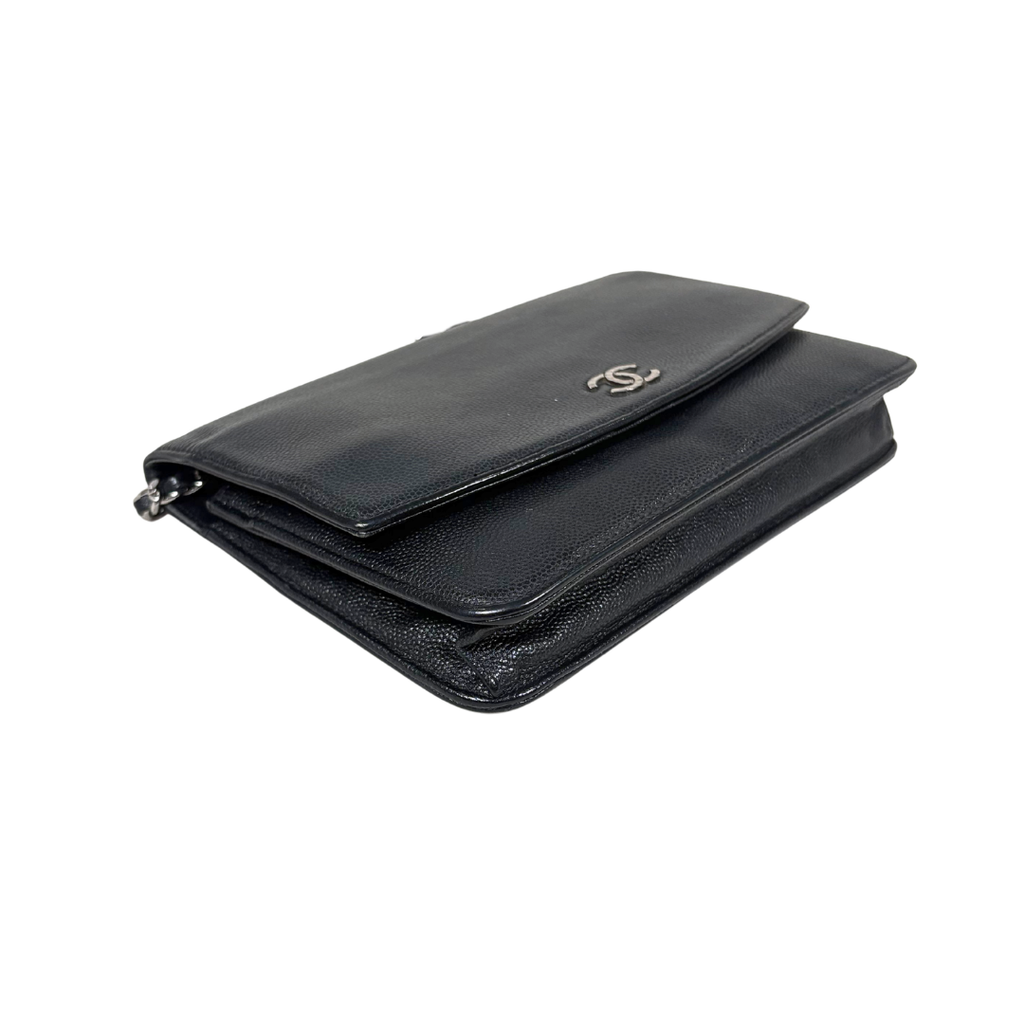 Sevruga Wallet On Chain Black Caviar Leather Silver Hardware Series 14