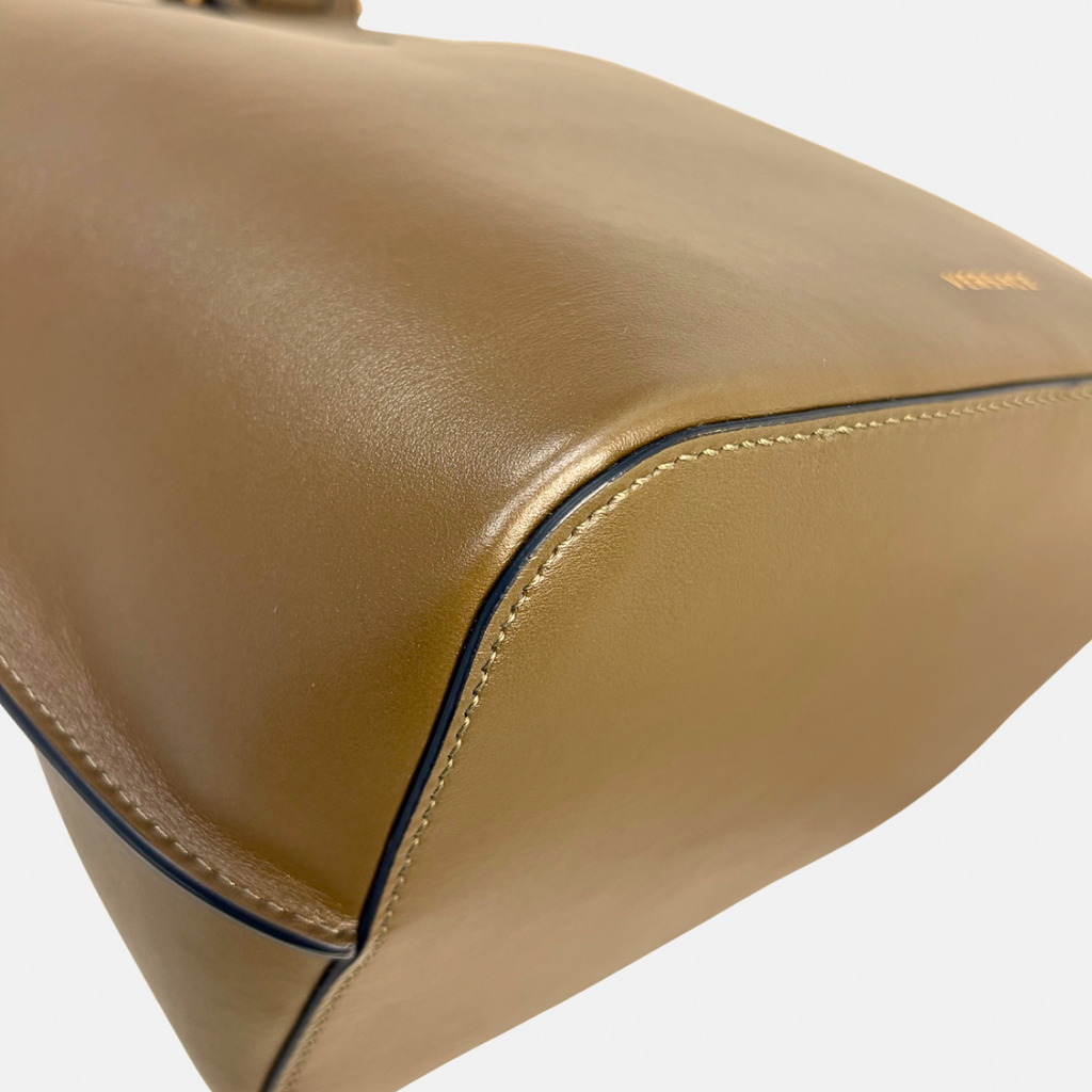 Virtus Bucket Shopper Bag Olive Brown Gold Hardware