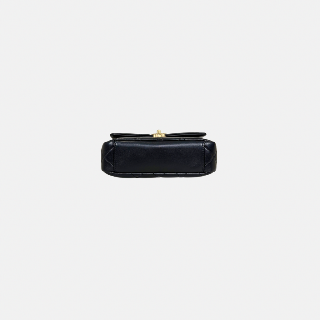 24C Mini Flap Black Lambskin Leather Gold Hardware Microchip