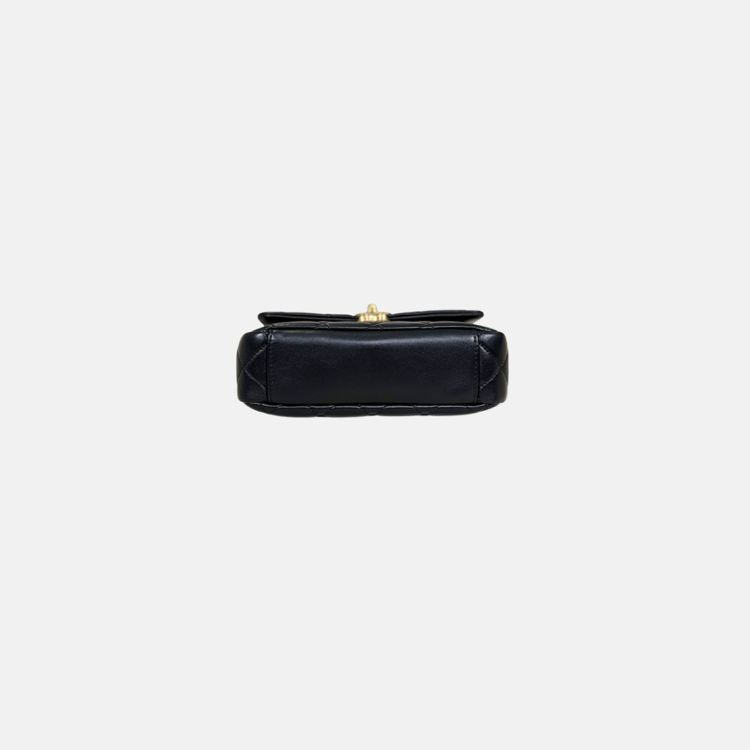24C Mini Flap Black Lambskin Leather Gold Hardware Microchip