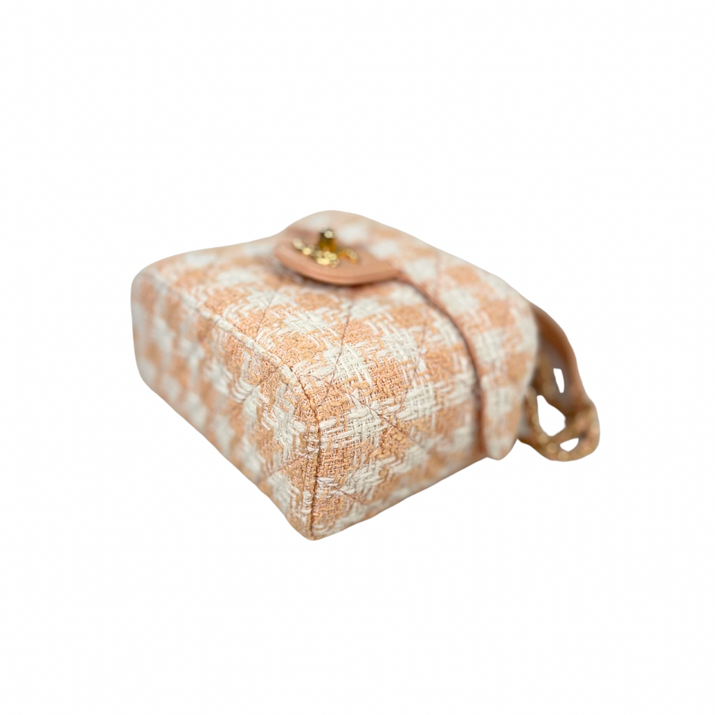 Tweed Mini Square Flap Bag Light Orange Ecru Gold Hardware