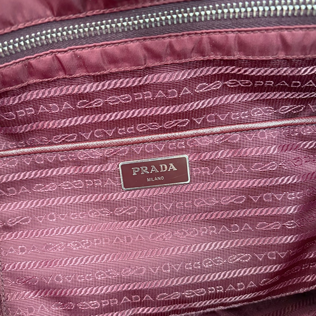 Tessuto Nylon Saffiano Tote Bag Burgundy Silver Hardware