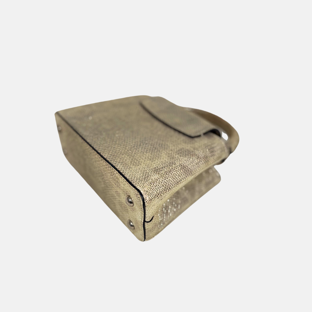 Lizard Capucines Metallic Gold Mini Bag  Silver Hardware