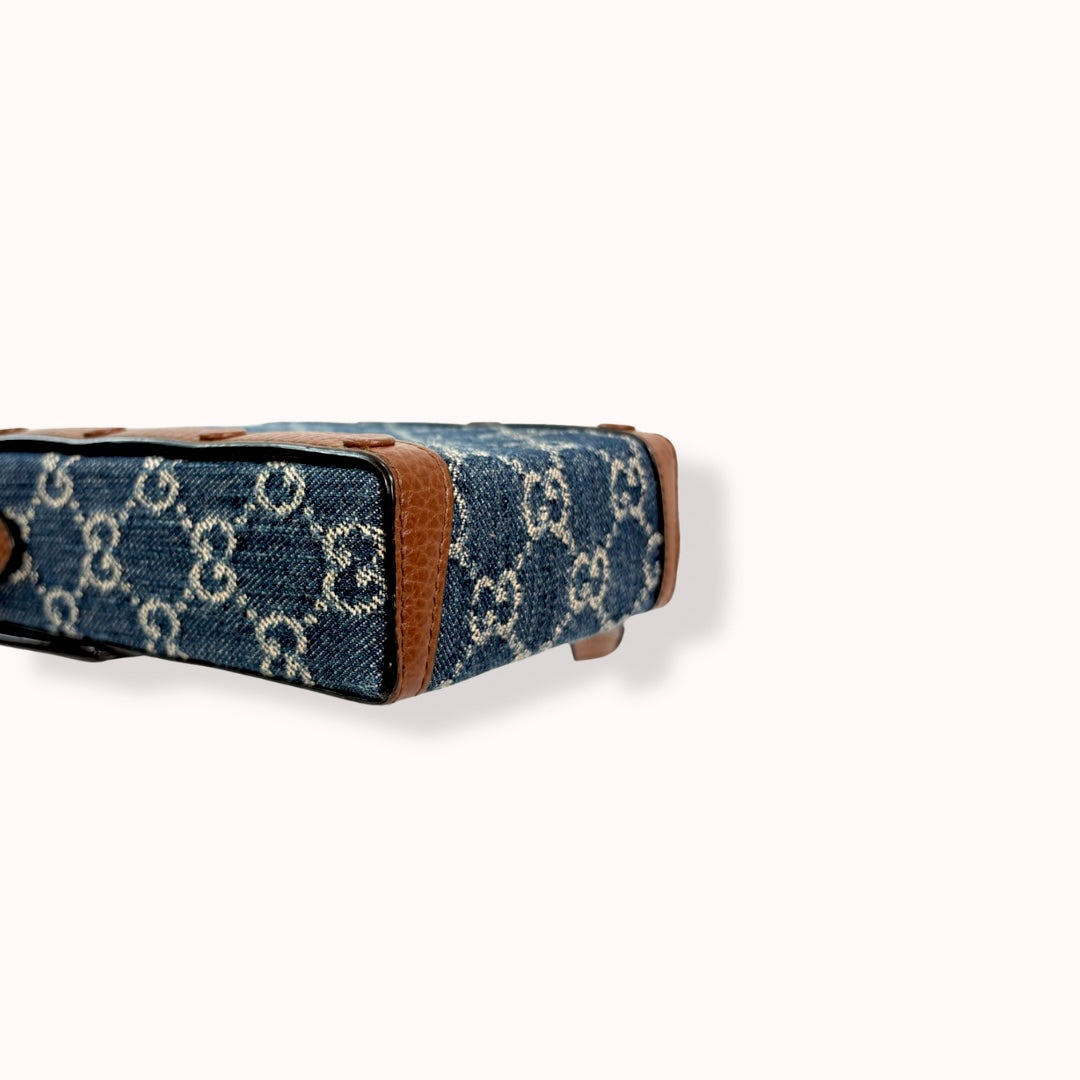 Horsebit GG Denim 1955 Mini Brown Leather Trim