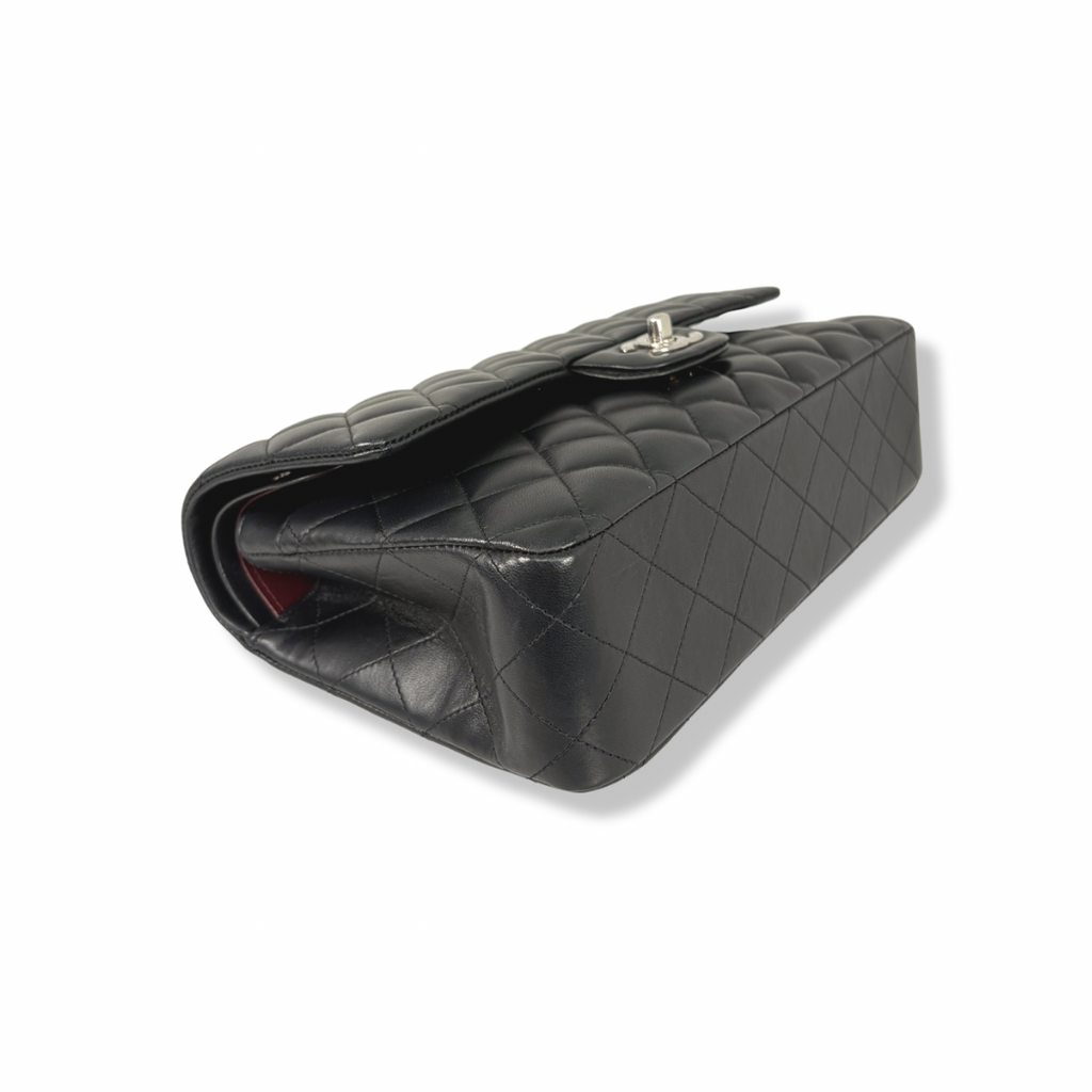 Classic Double Flap Medium Black Lambskin Leather Silver Hardware