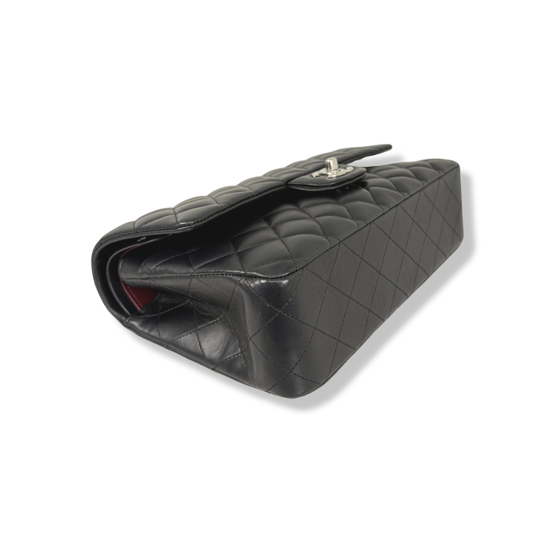 Classic Double Flap Medium Black Lambskin Leather Silver Hardware