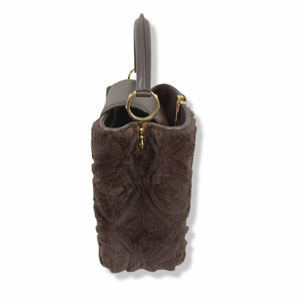 Capucines BB Brown Quilted Fur Gold Hardware
