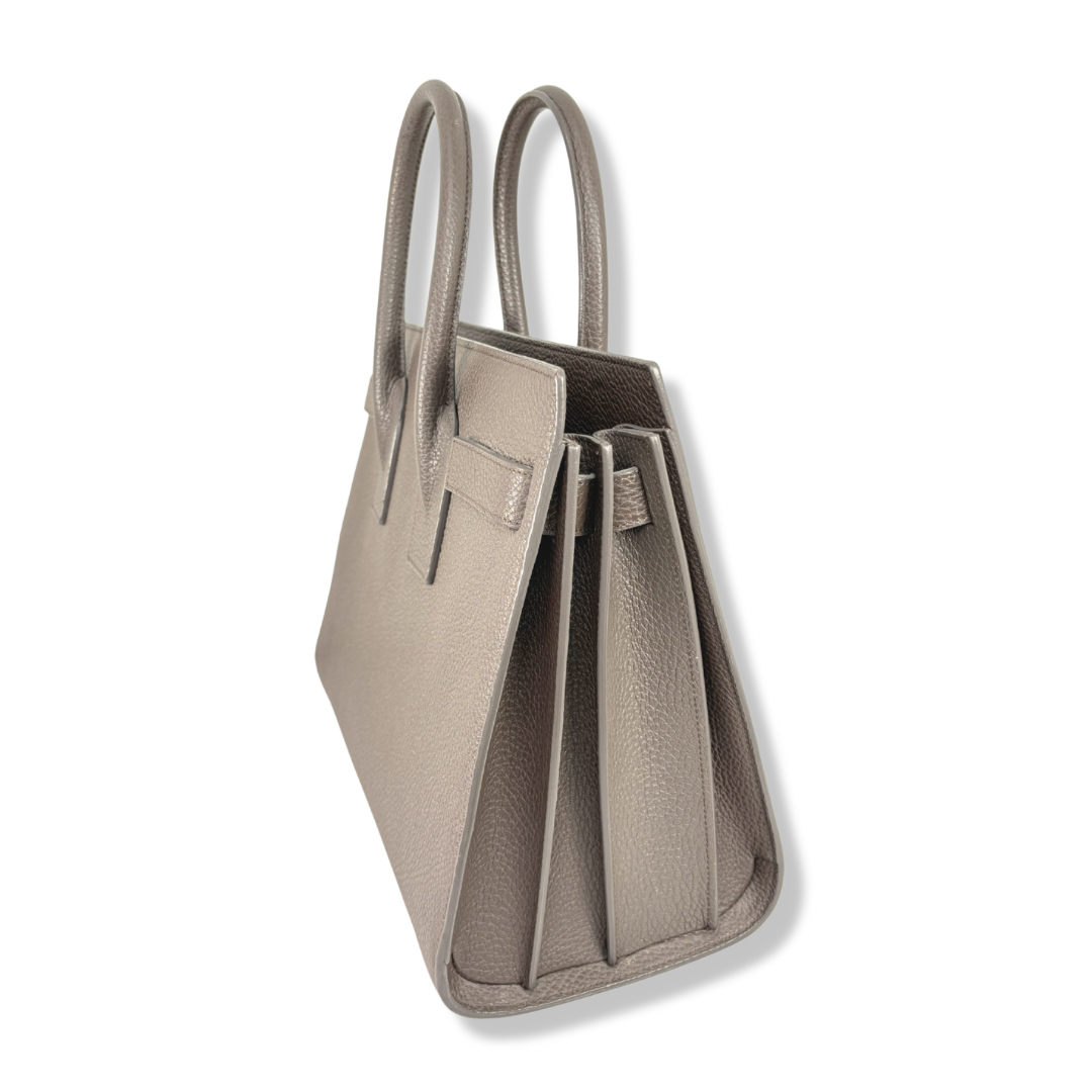 Sac De Jour Grey Grained Calfskin Leather