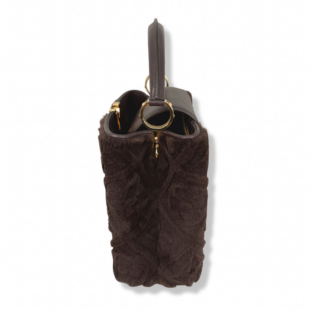 Capucines BB Brown Quilted Fur Gold Hardware
