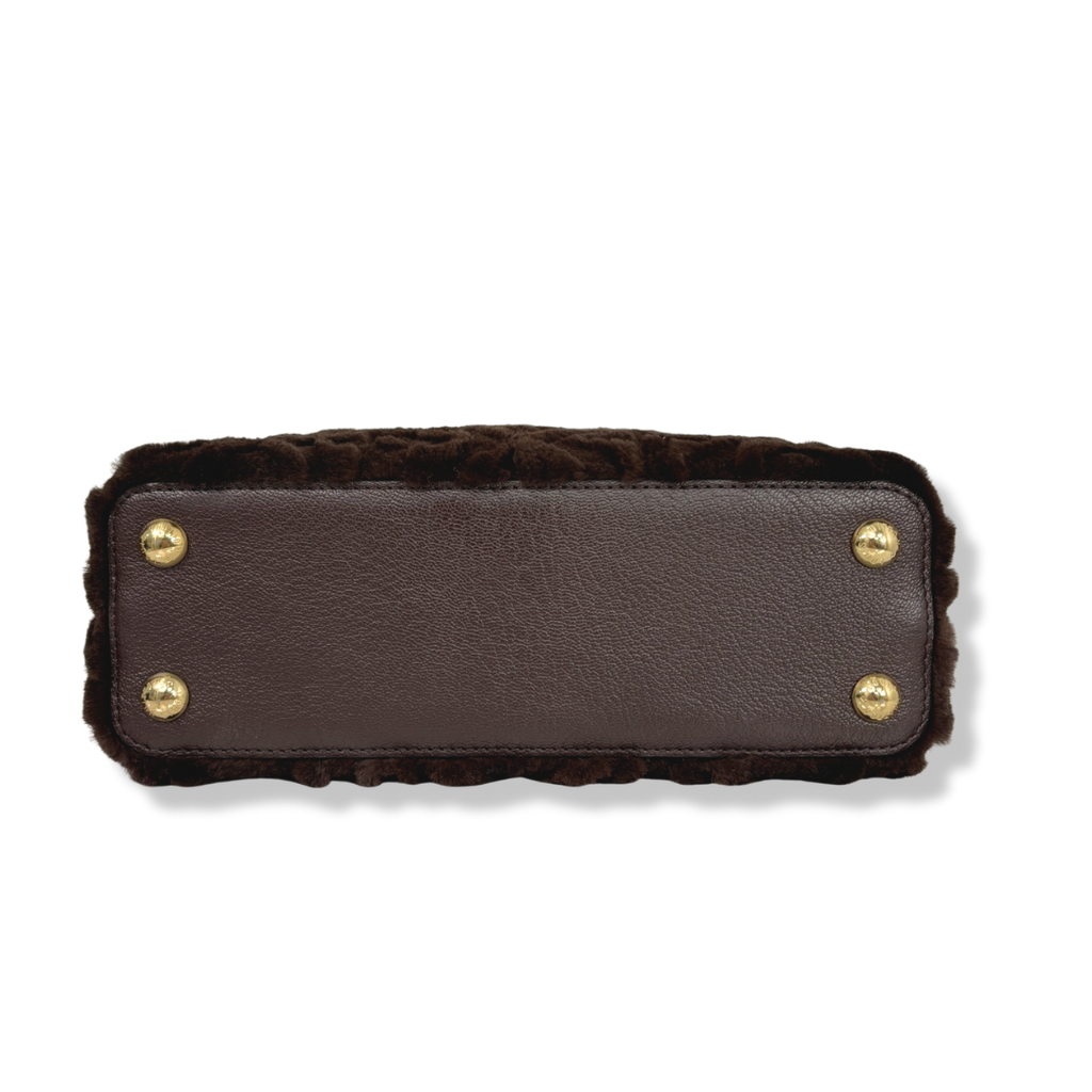Capucines BB Brown Quilted Fur Gold Hardware