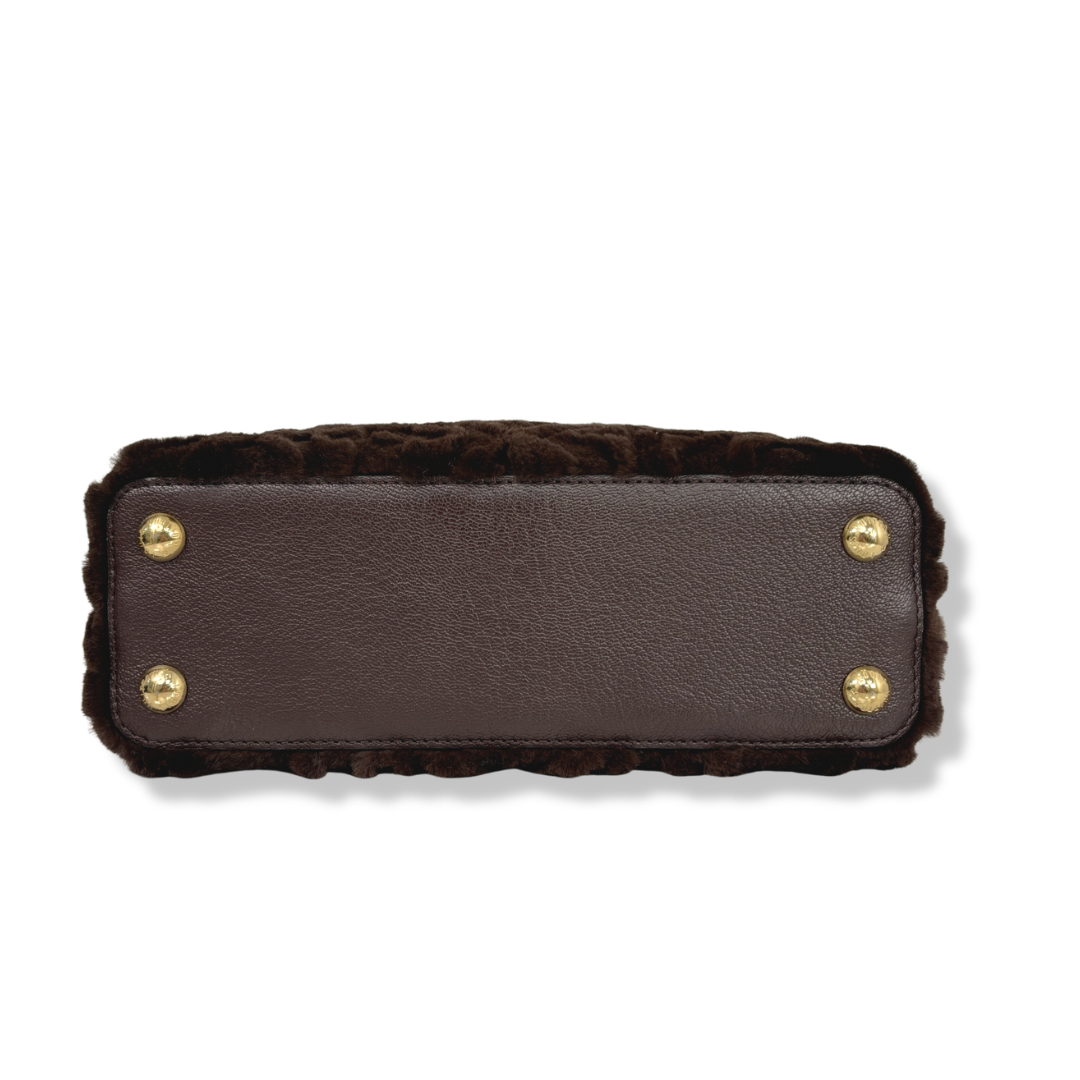 Capucines BB Brown Quilted Fur Gold Hardware