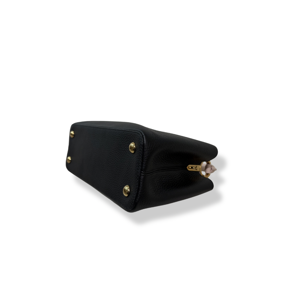 Capucines Black Taurillon Beige Handle Gold Hardware