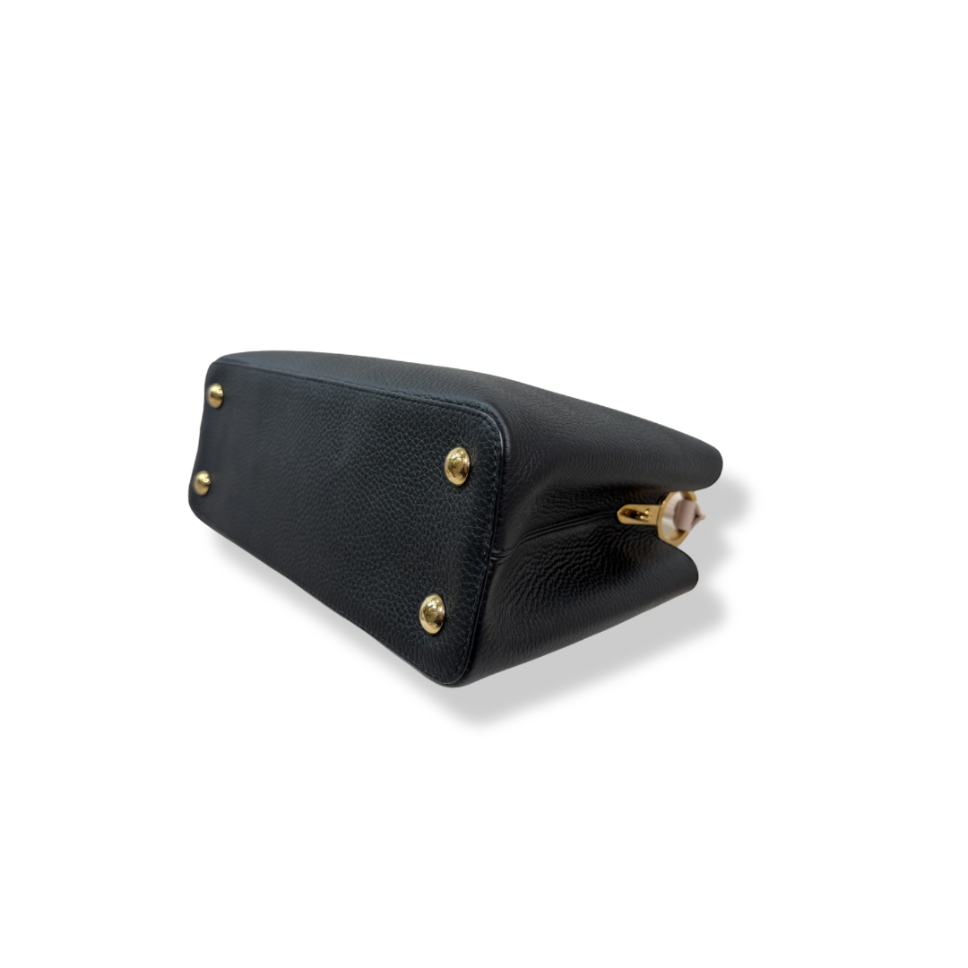 Capucines Black Taurillon Beige Handle Gold Hardware