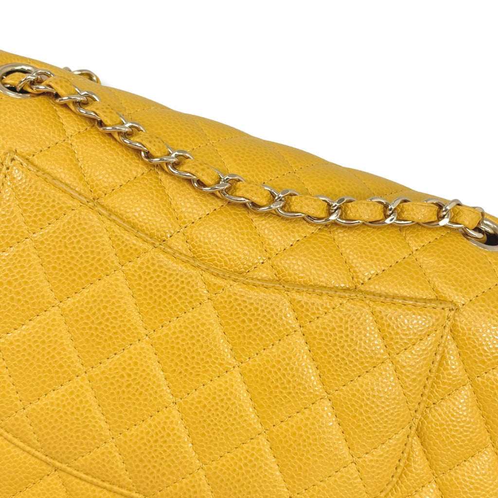 Classic Double Flap Medium Mustard Caviar Leather Gold Hardware