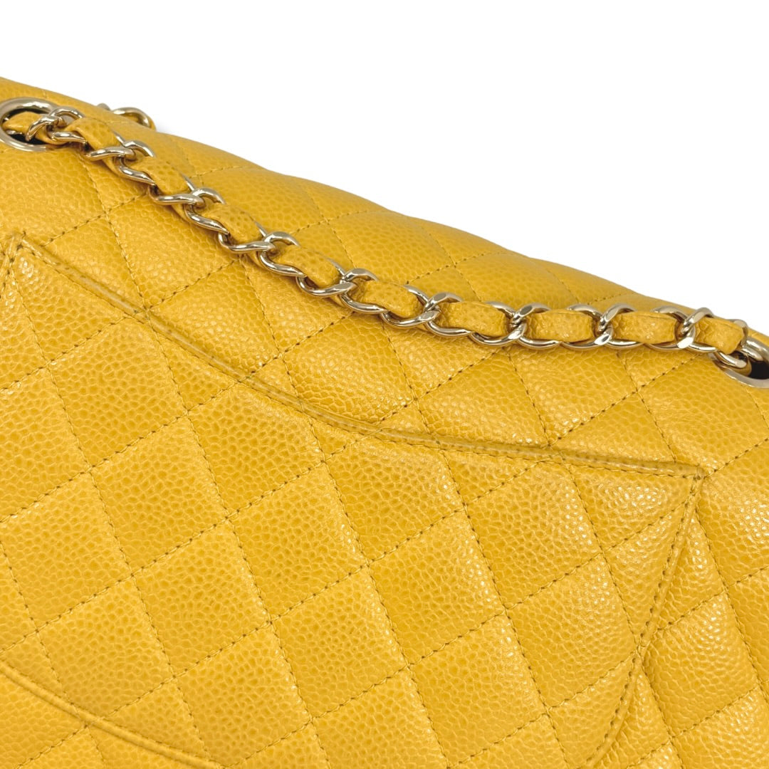 Classic Double Flap Medium Mustard Caviar Leather Gold Hardware