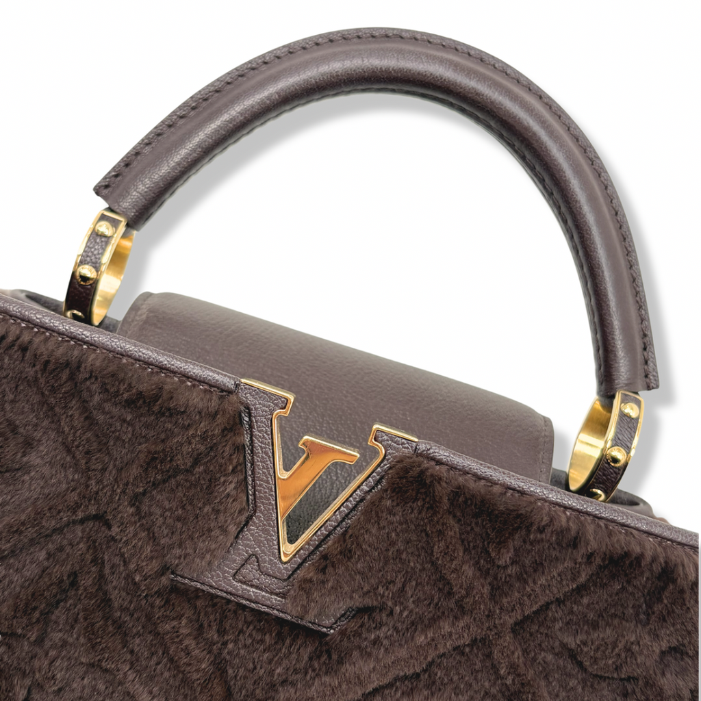 Capucines BB Brown Quilted Fur Gold Hardware