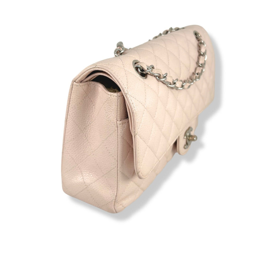 Classic Double Flap Medium Sakura Pink Caviar Leather Silver Hardware Series 19