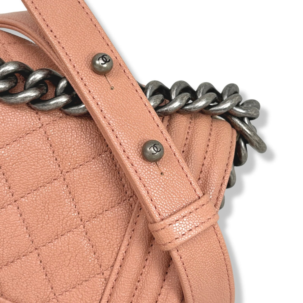Boy Flap Blush Pink Caviar Leather Silver-Tone Hardware