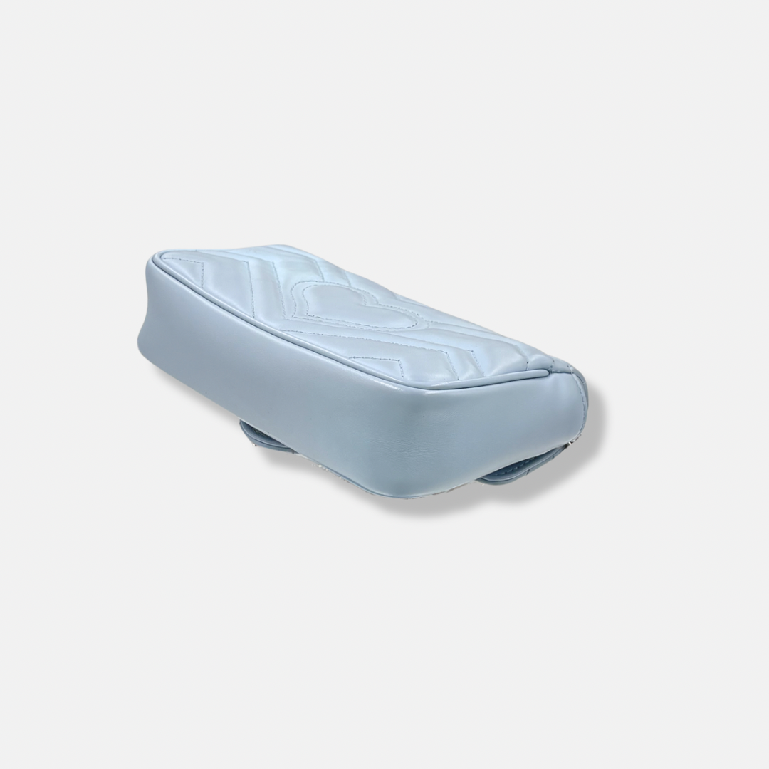 GG Marmont Mini Light Blue Palladium-Tone Hardware
