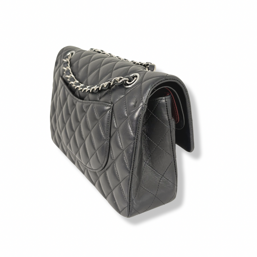 Classic Double Flap Medium Black Lambskin Leather Silver Hardware