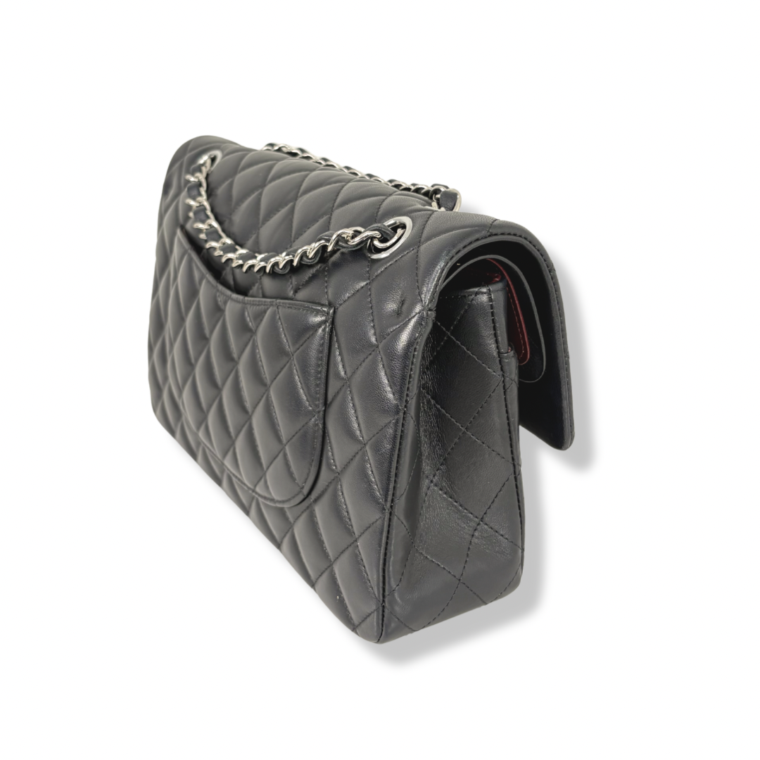 Classic Double Flap Medium Black Lambskin Leather Silver Hardware