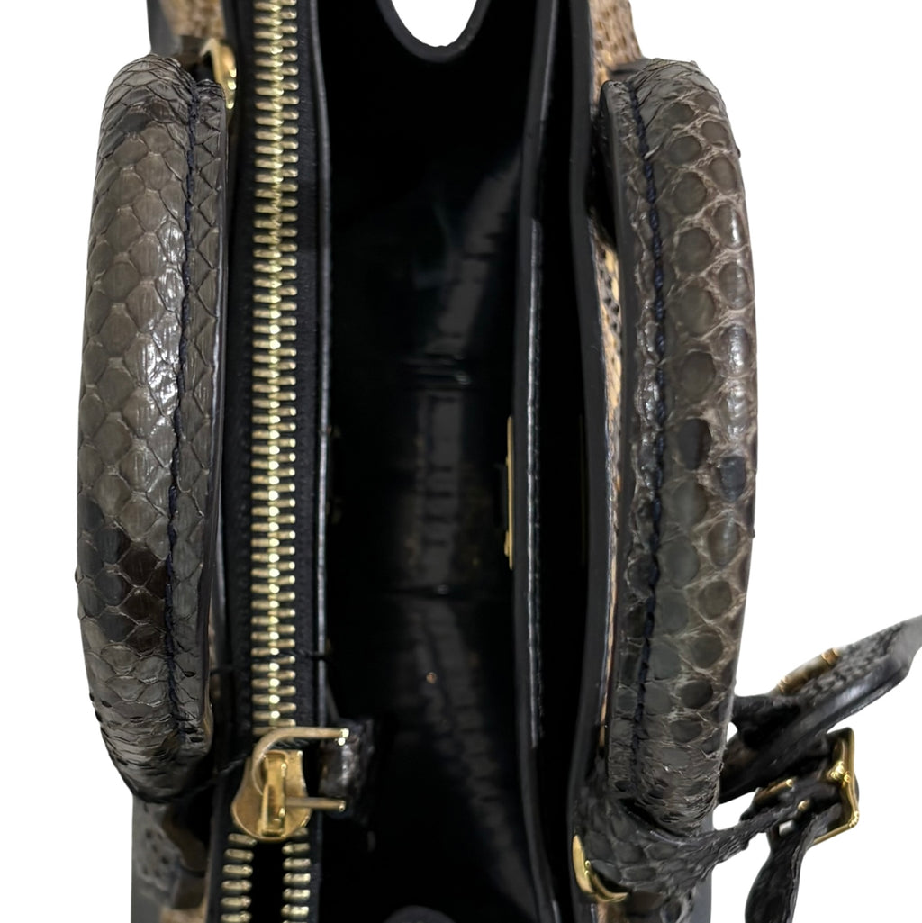 City Steamer Mini Navy Taurillon Leather Python Skin Trim
