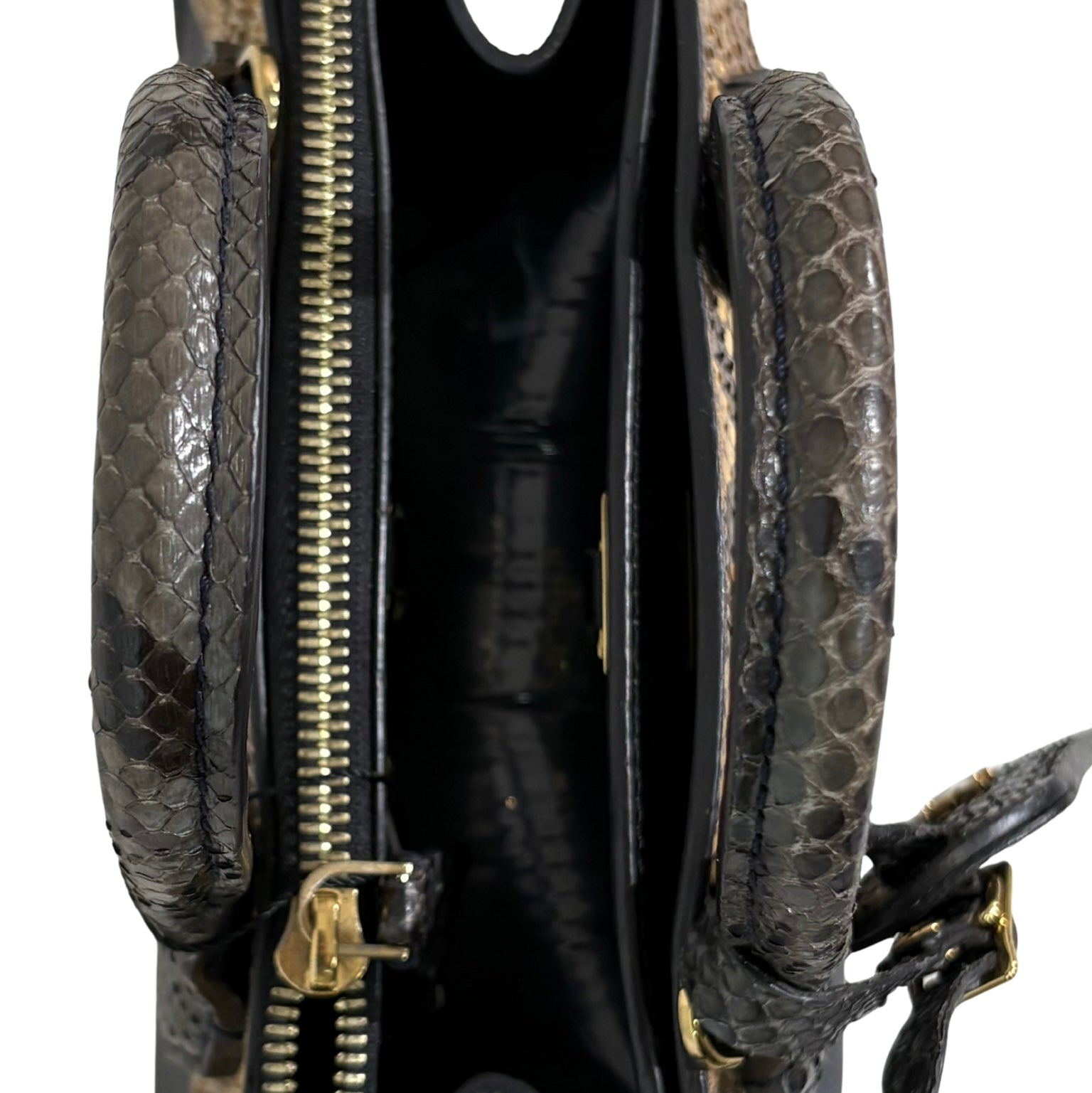 City Steamer Mini Navy Taurillon Leather Python Skin Trim