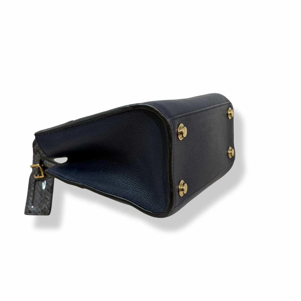 City Steamer Mini Navy Taurillon Leather Python Skin Trim