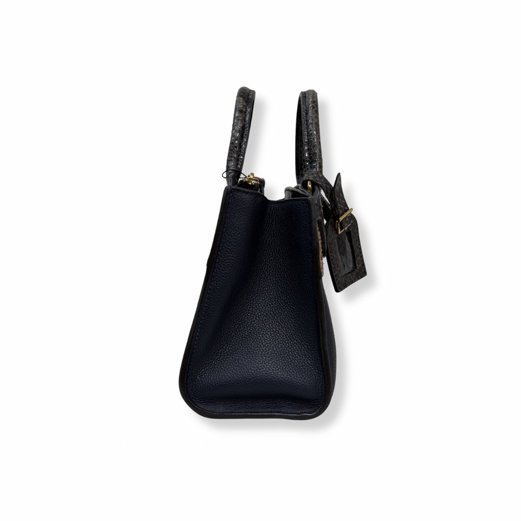 City Steamer Mini Navy Taurillon Leather Python Skin Trim