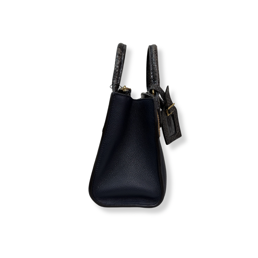 City Steamer Mini Navy Taurillon Leather Python Skin Trim