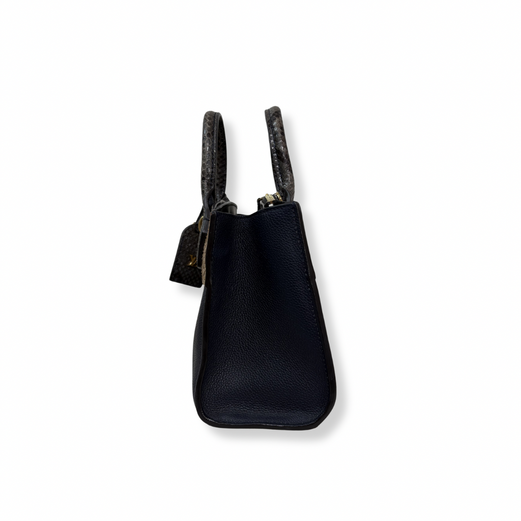 City Steamer Mini Navy Taurillon Leather Python Skin Trim