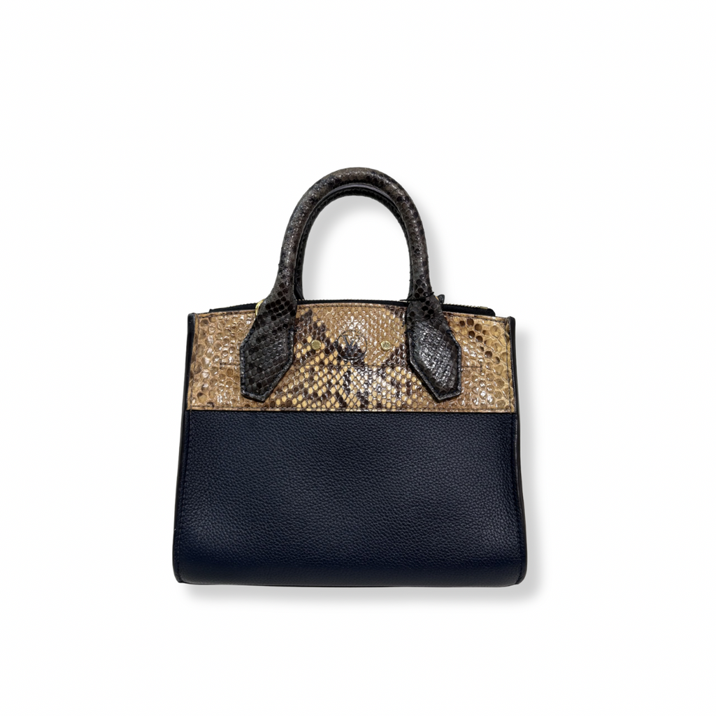 City Steamer Mini Navy Taurillon Leather Python Skin Trim