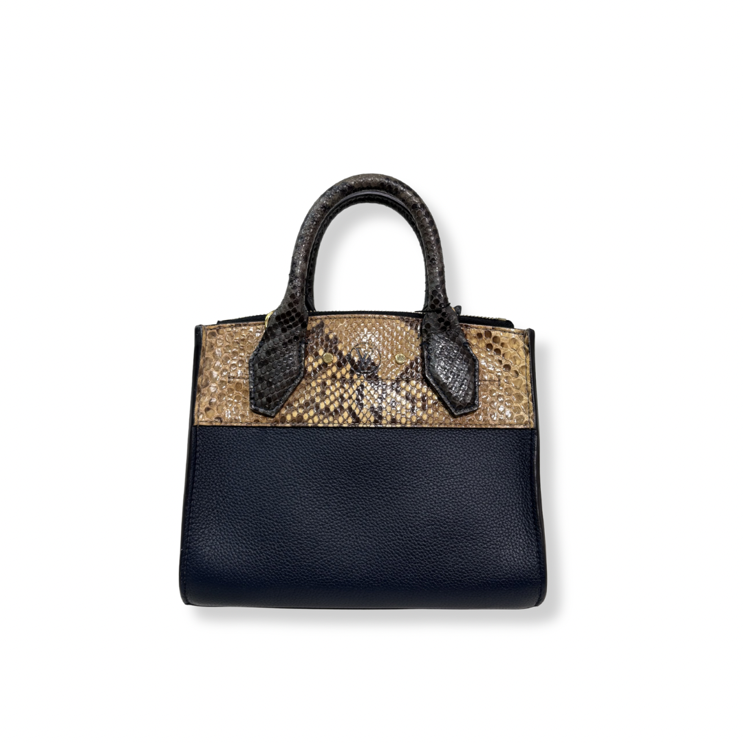 City Steamer Mini Navy Taurillon Leather Python Skin Trim