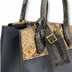City Steamer Mini Navy Taurillon Leather Python Skin Trim