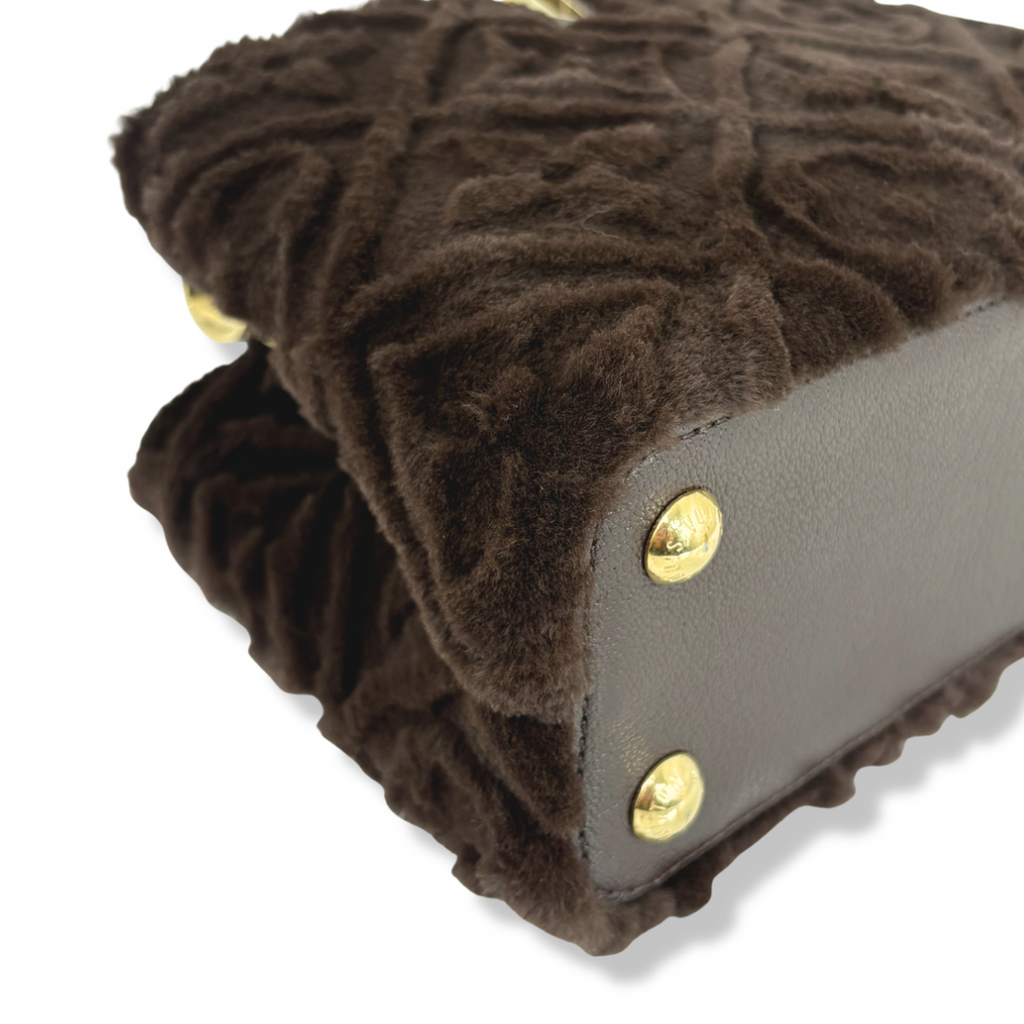 Capucines BB Brown Quilted Fur Gold Hardware