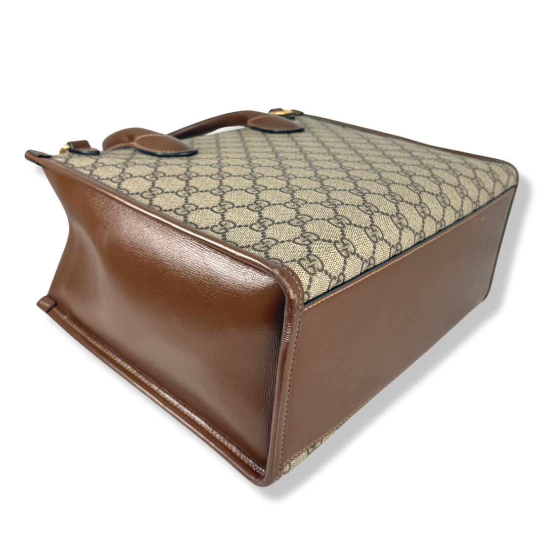 GG Supreme Canvas Small Tote Bag Beige & Ebony