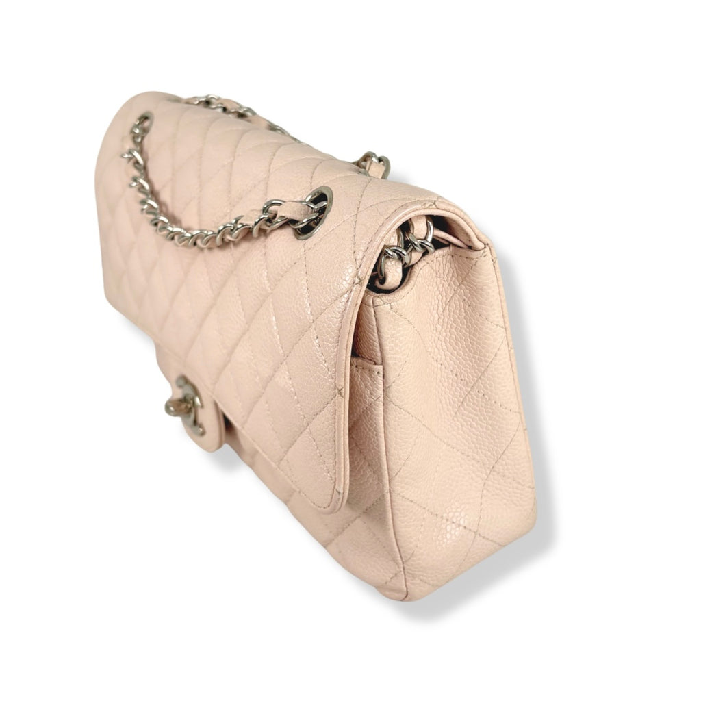 Classic Double Flap Medium Sakura Pink Caviar Leather Silver Hardware Series 19