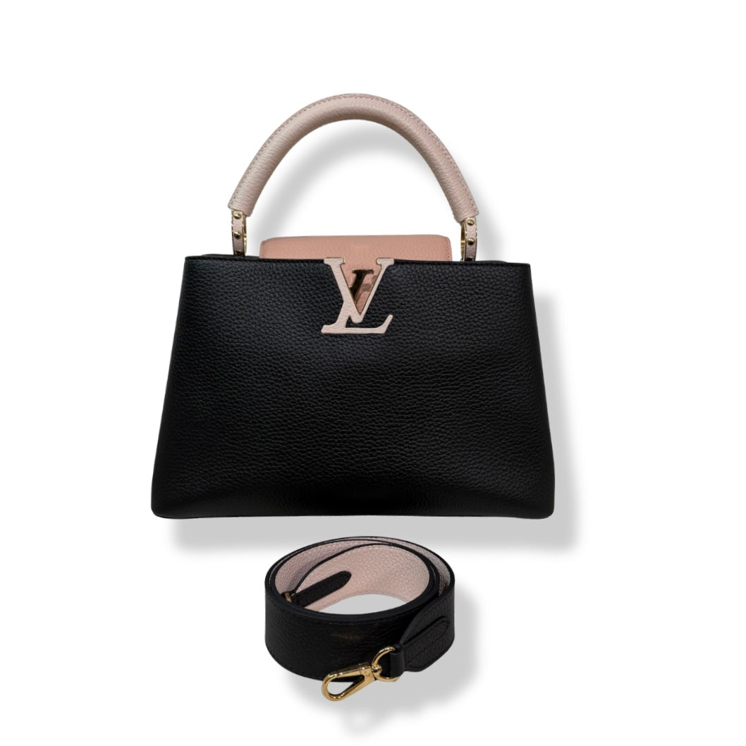 Capucines Black Taurillon Beige Handle Gold Hardware